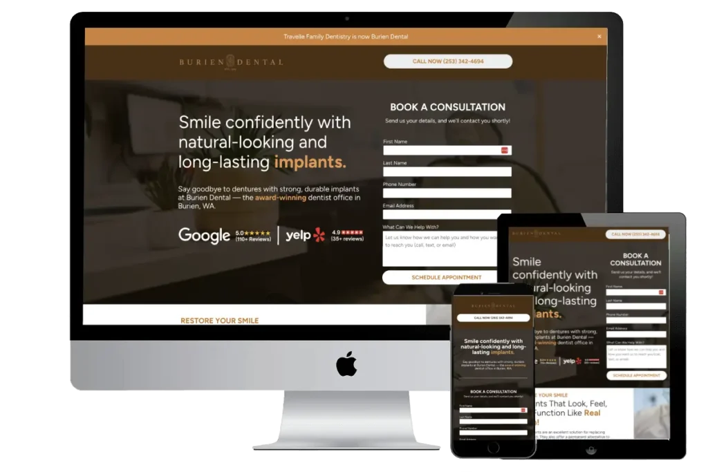 Burien Dental general landing page designed by Titan Web Agency