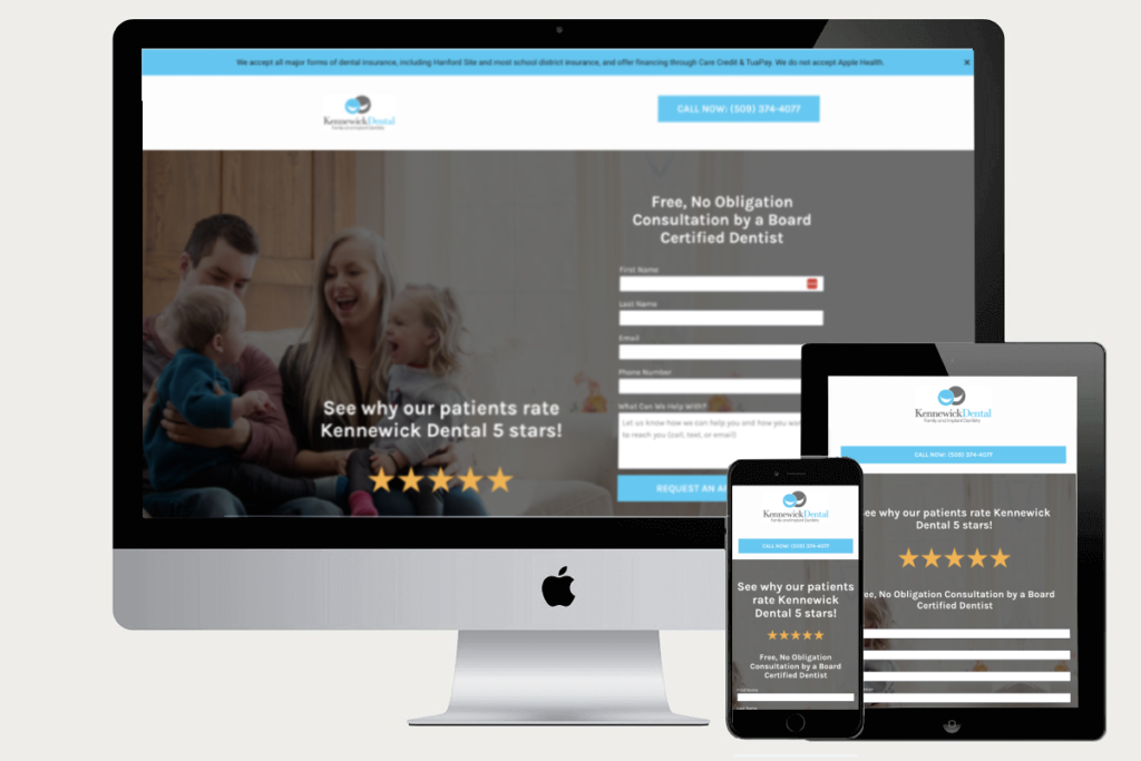 Kennewick Dental general landing page designed by Titan Web Agency