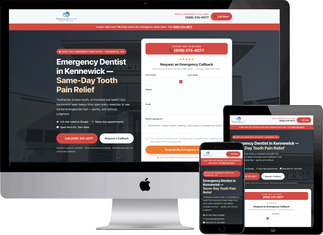 Kennewick Emergency Dentistry Landing Page Device Responsive