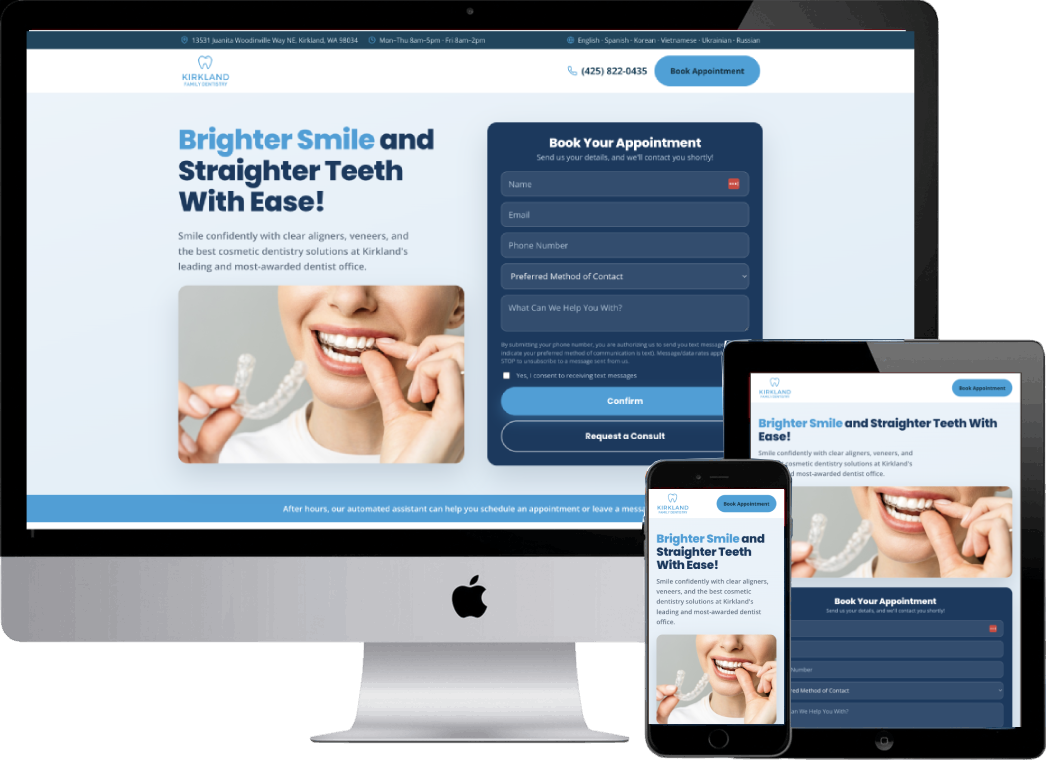 Kirkland Cosmetic Dentistry Landing Page Capture