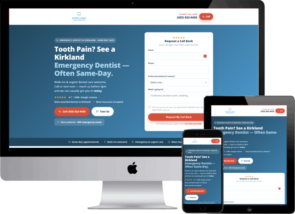 Kirkland Emergency dentist website on devices
