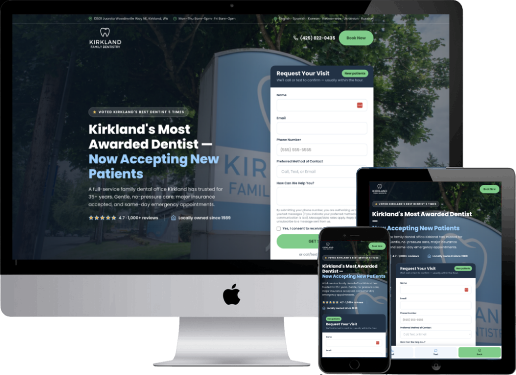 Kirkland Website for dental services and appointments
