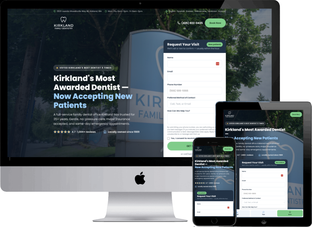 Kirkland Website for dental services and appointments