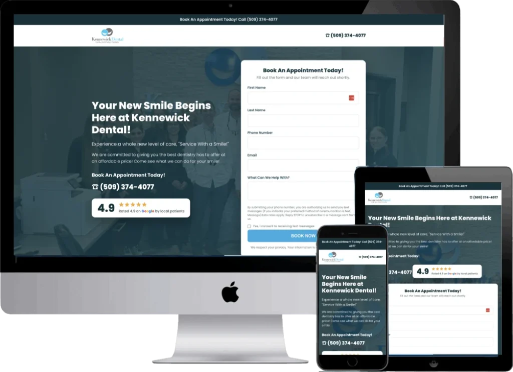 Kennewick Dental new patient landing page designed by Titan Web Agency