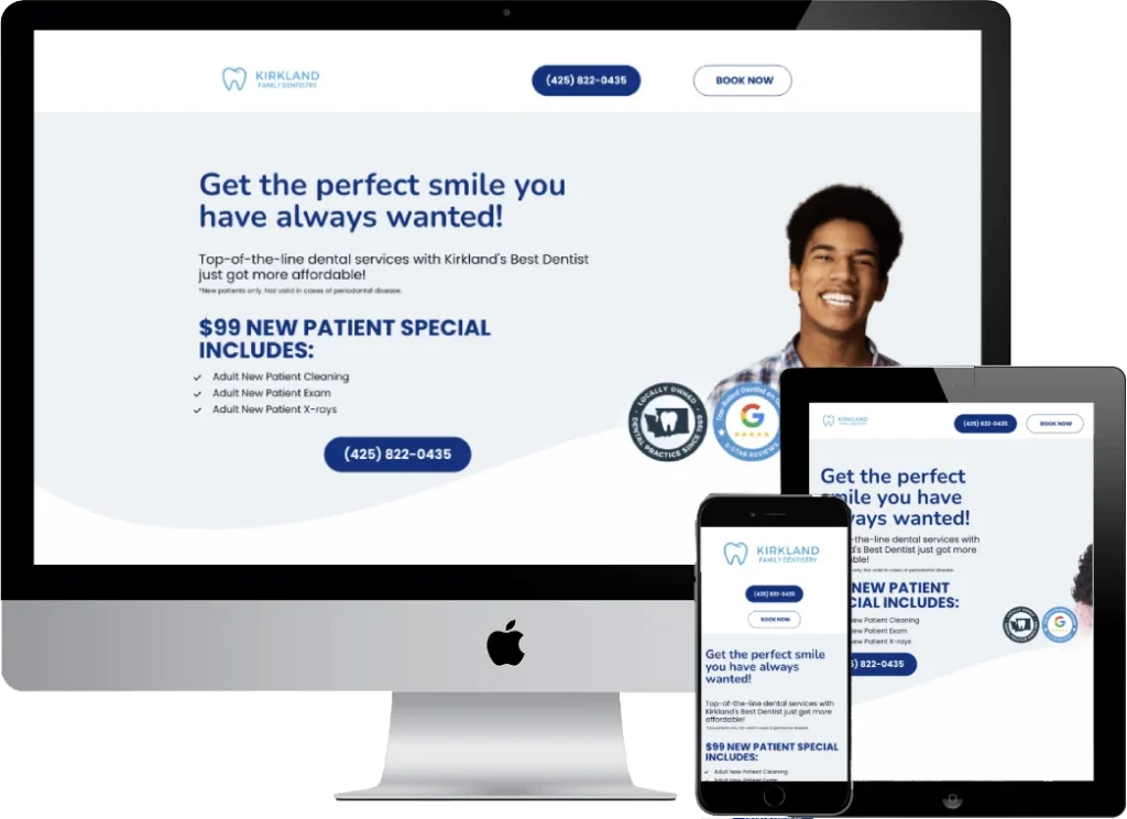 Kirkland Dentistry new patient landing page designed by Titan Web Agency