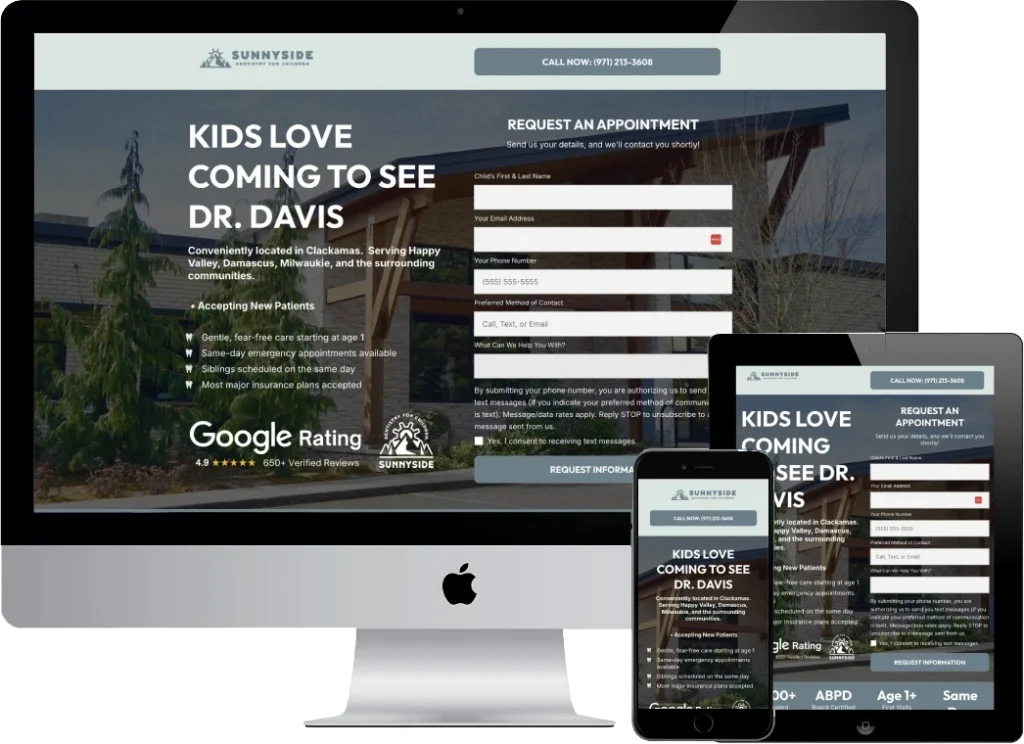 Pediatric dentistry pediatric landing page designed by Titan Web Agency