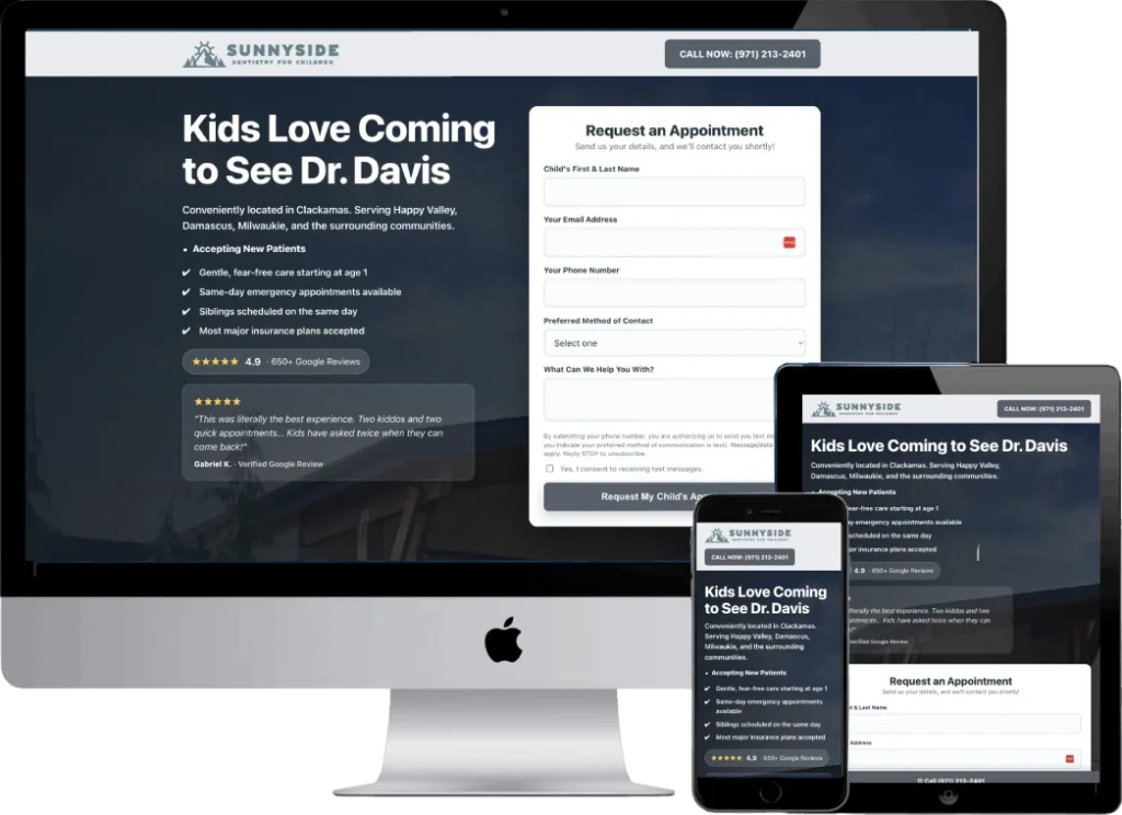 Sunny Pediatric pediatric landing page designed by Titan Web Agency