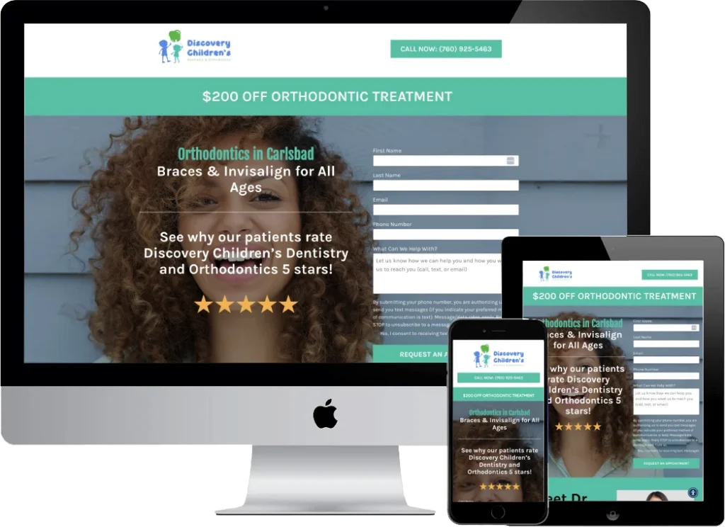 Discovery Children’s orthodontics landing page designed by Titan Web Agency