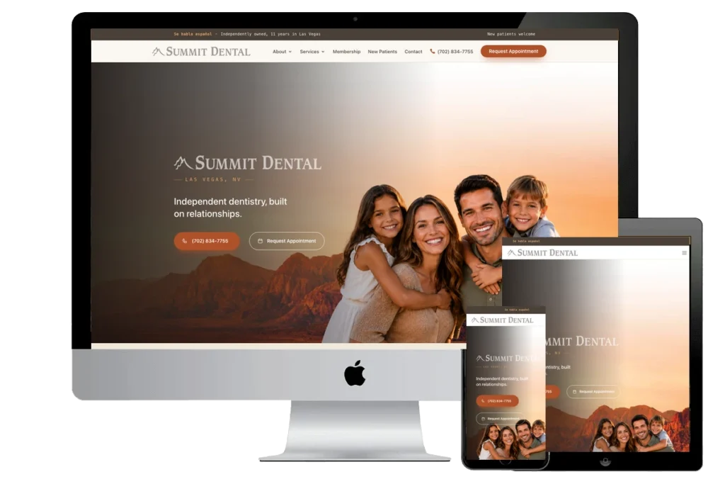 Summit Dental of Las Vegas website shown on desktop, tablet, and phone